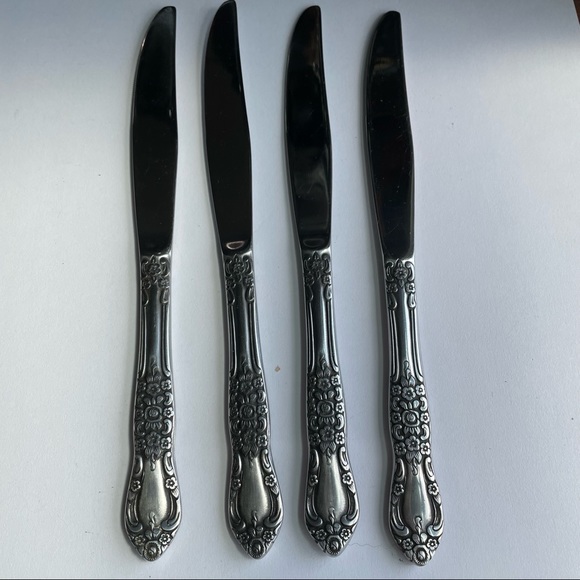 Vintage baroque sterling plate knives set of 4 flatware Korea - Picture 4 of 6